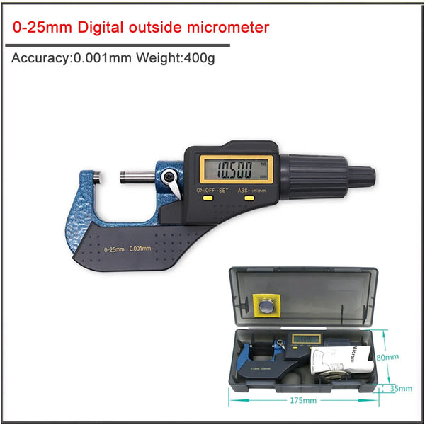 0-25mm Outside micrometr diameter of digital display   ,High precision outer diameter measuring instrument  accuracy 0.001mm