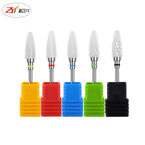 Ceramic nail head 5pcs 3/32inch Nail polishing machine ceramic grinding head set, cylindrical flat head ceramic grinding head